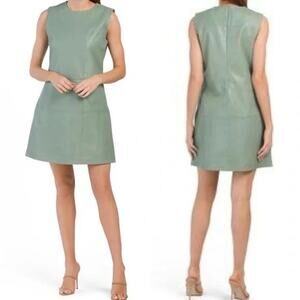 Bod & Christensen Destiny Leather Shift Dress Matte Green NEW Size Medium